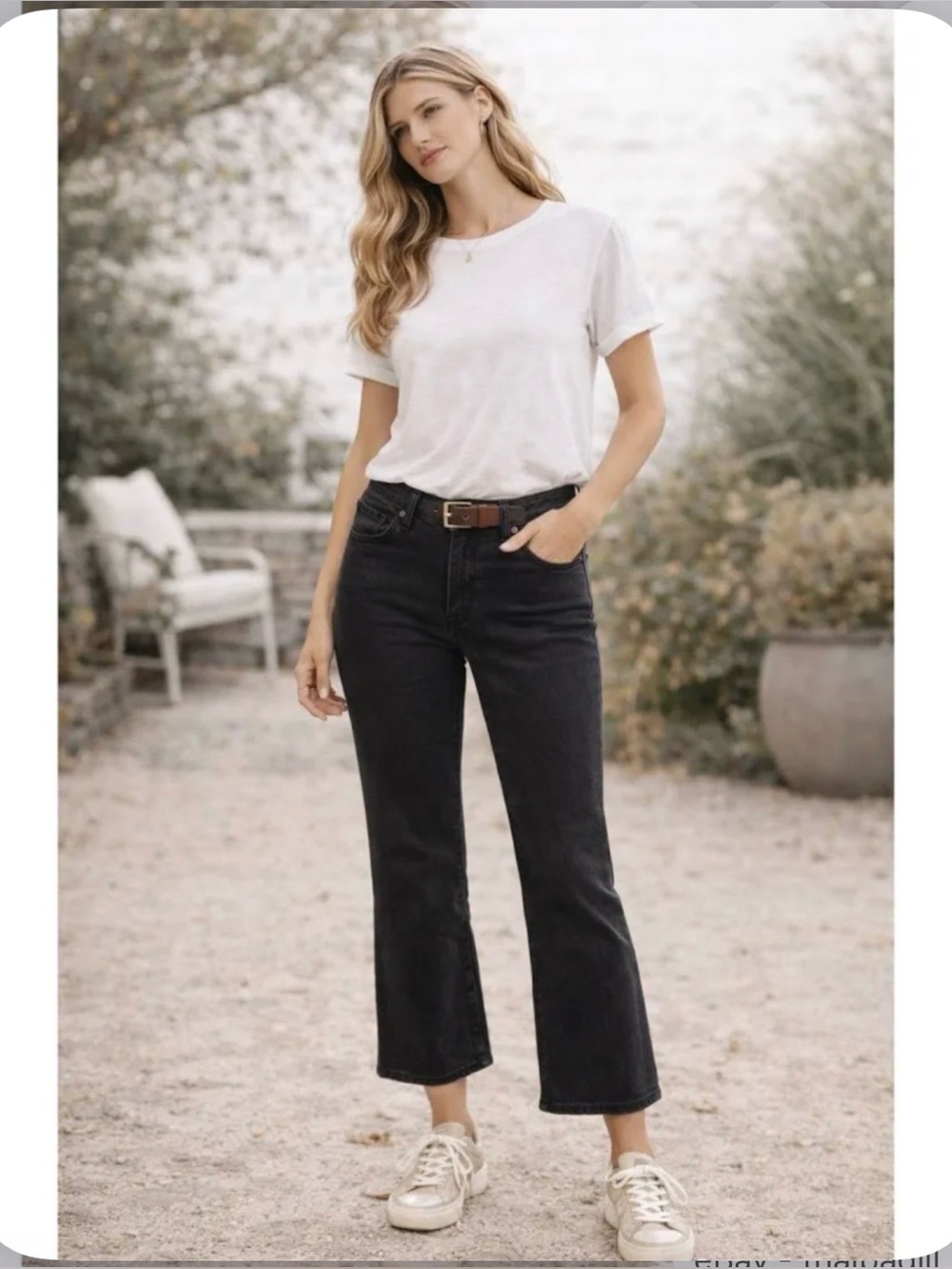 L’Agence Charlotte Cropped Flare Jeans Black Denim Stretch Noir
